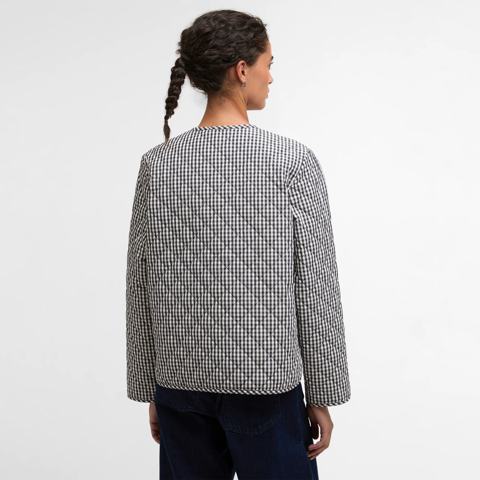 Cashel Check Collarless Quilted Jacket Womens - Image 2
