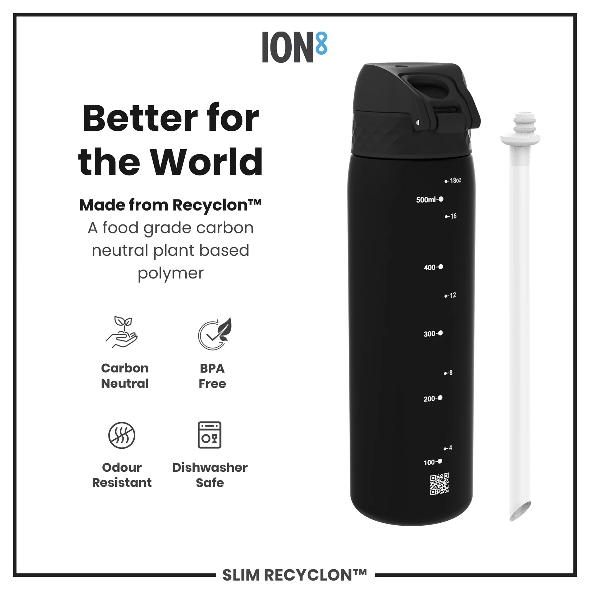 Recyclon Water Bottle with Straw (500ml) - Image 7