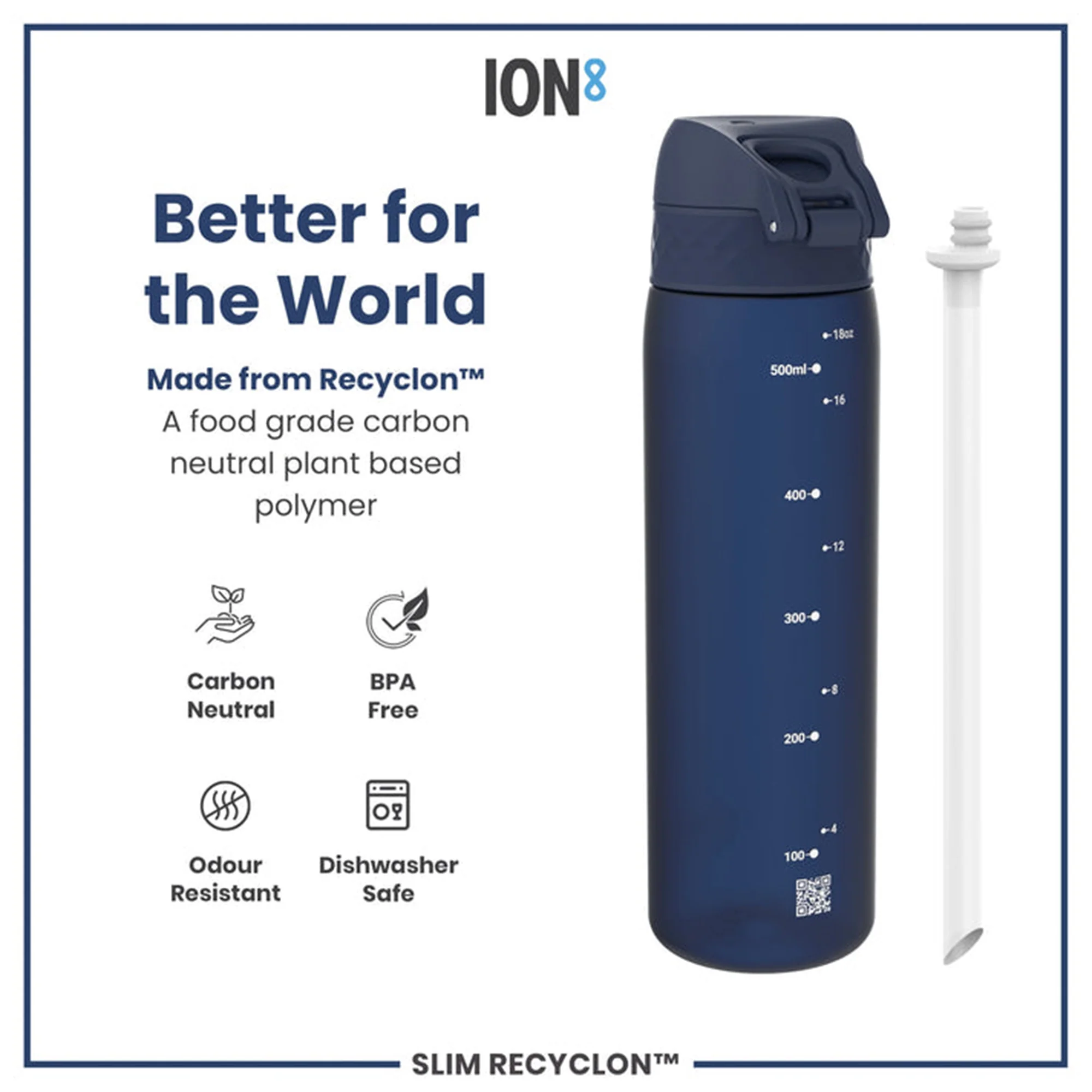 Recyclon Water Bottle with Straw (500ml) - Image 4