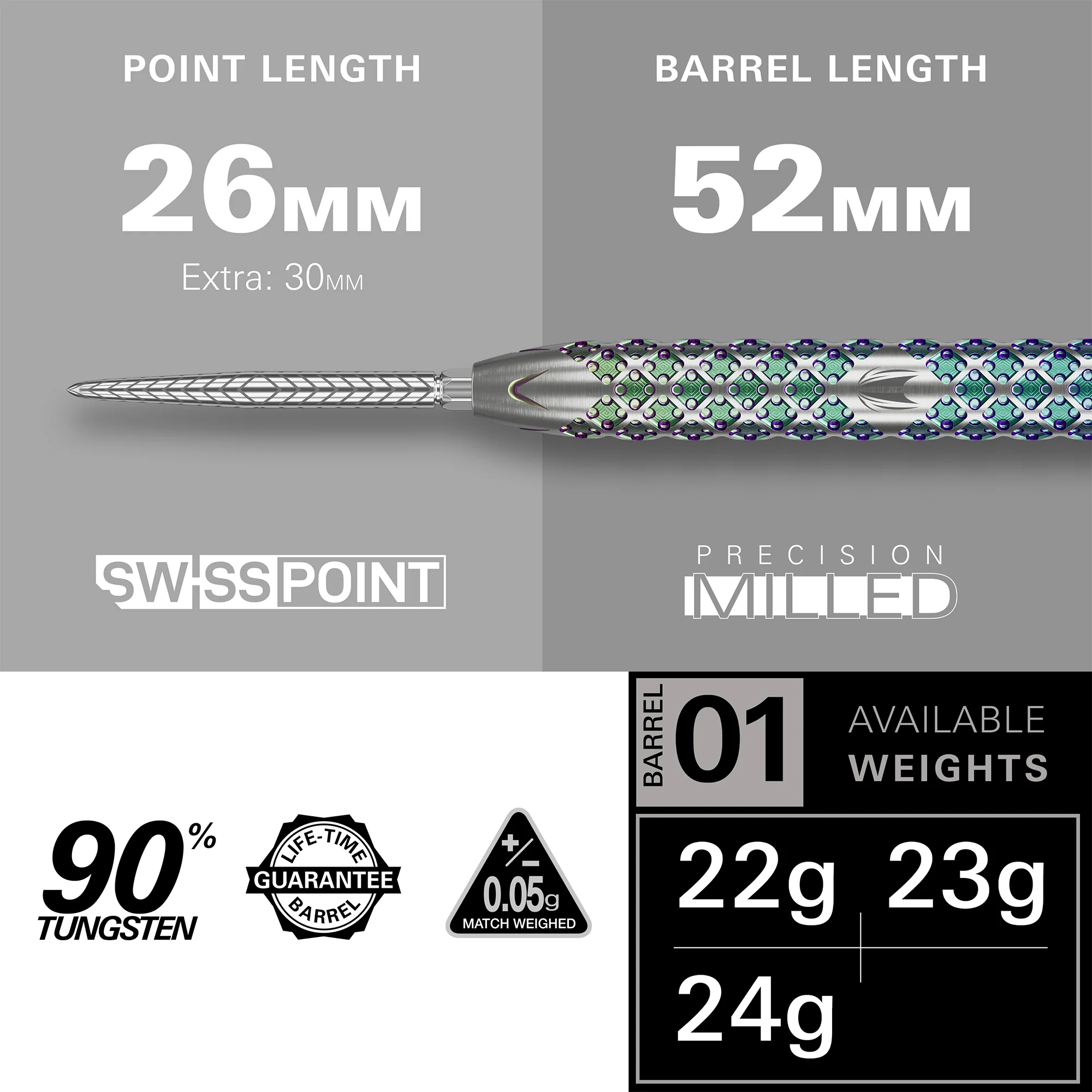 Rove 01 90% Tungsten - Swiss Point Steel Tip Darts - Image 2
