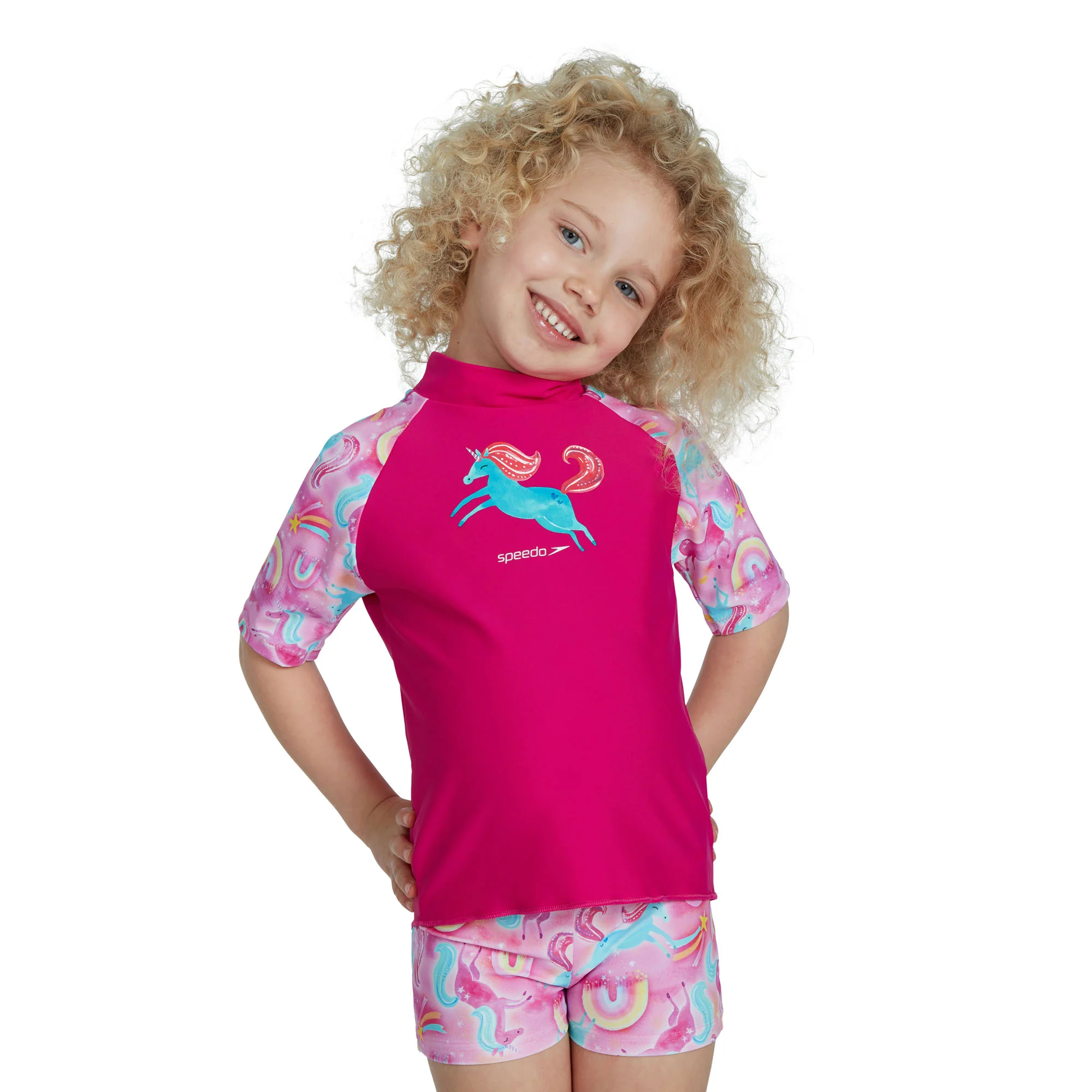 Toddlers Short Sleeve Printed Unicorn Rash Top Set