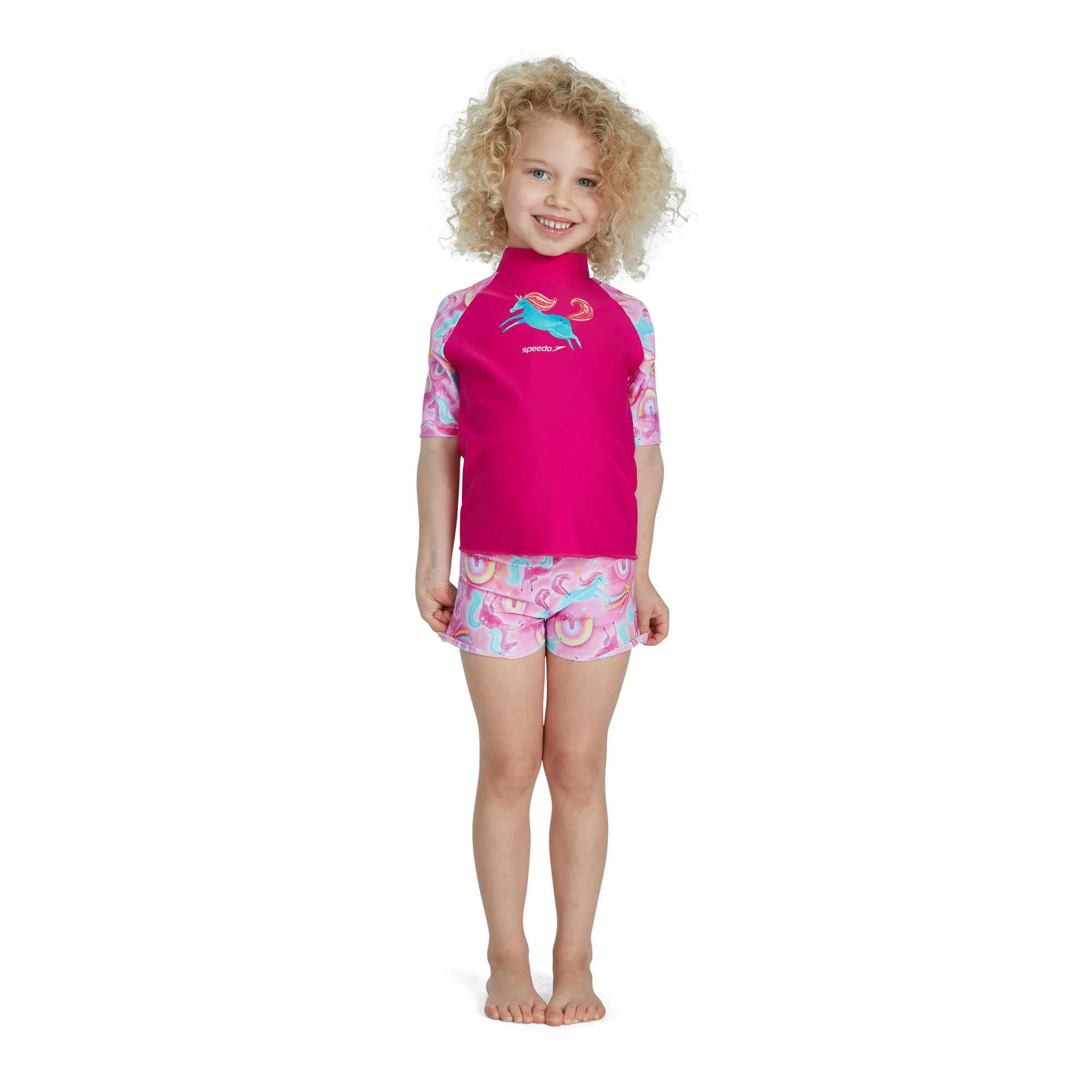 Toddlers Short Sleeve Printed Unicorn Rash Top Set - Image 2