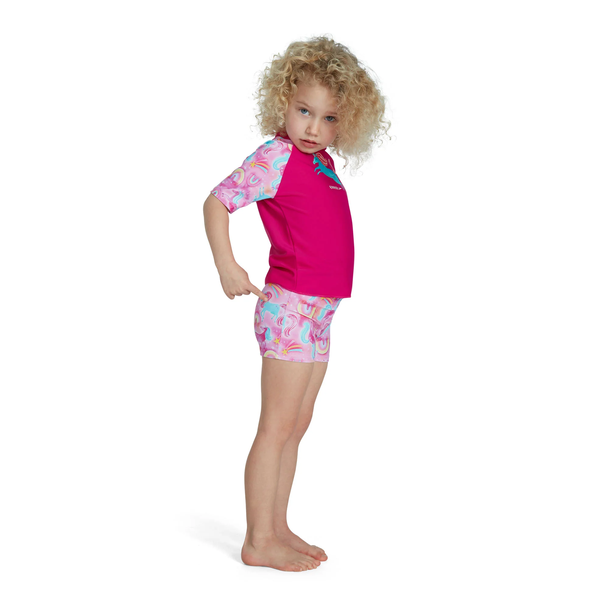 Toddlers Short Sleeve Printed Unicorn Rash Top Set - Image 5
